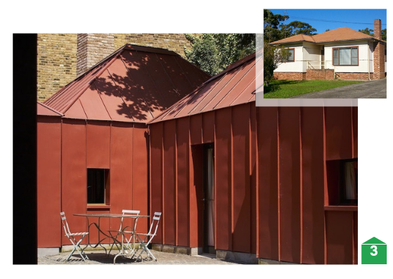 Typical suburban hipped roof compared with contemporary hip roof