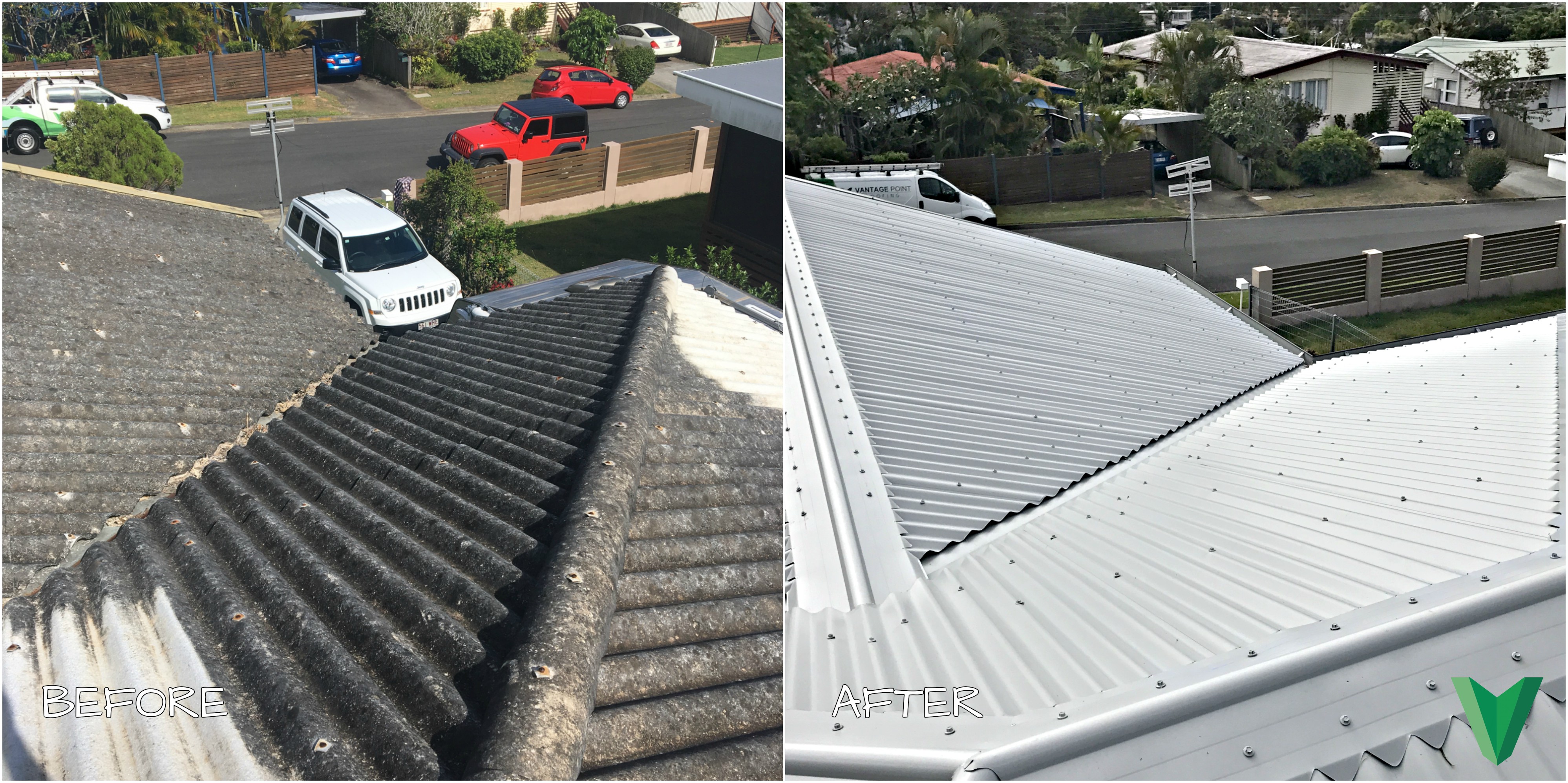 asbestos roof replacement before and after