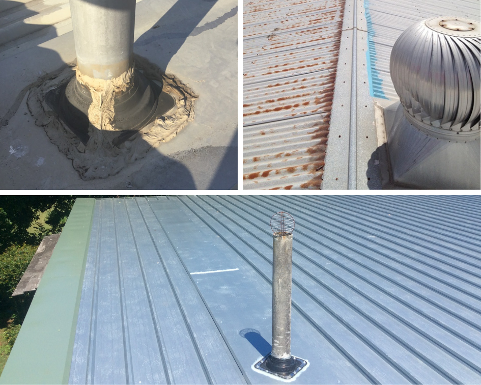 Examples of roof penetrations - vent pipes and whirly birds